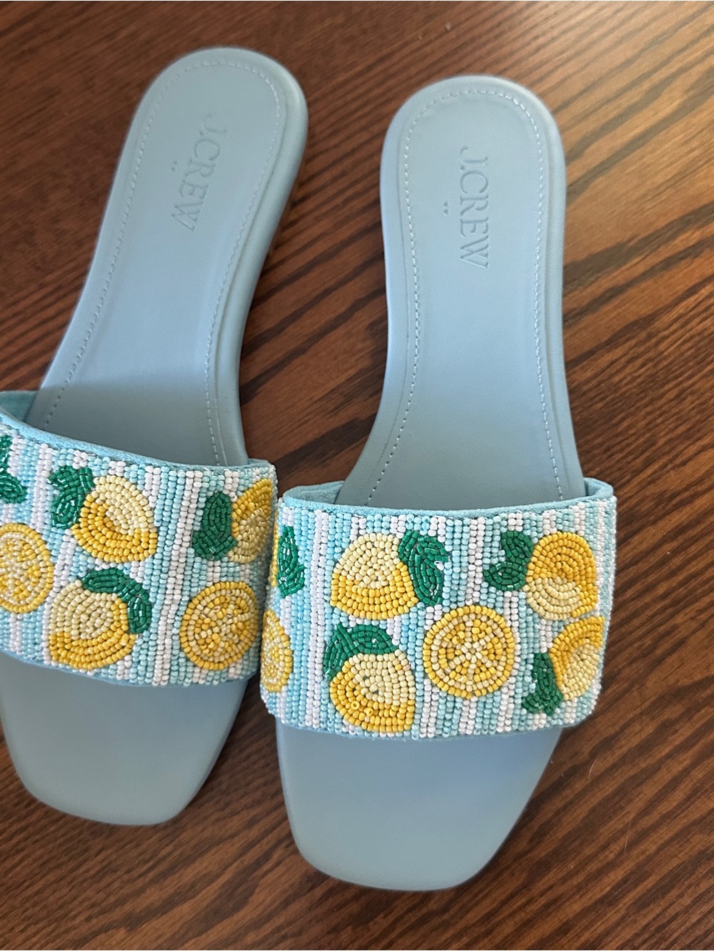J. Crew Light Blue Beaded Lemon Slide Sandals